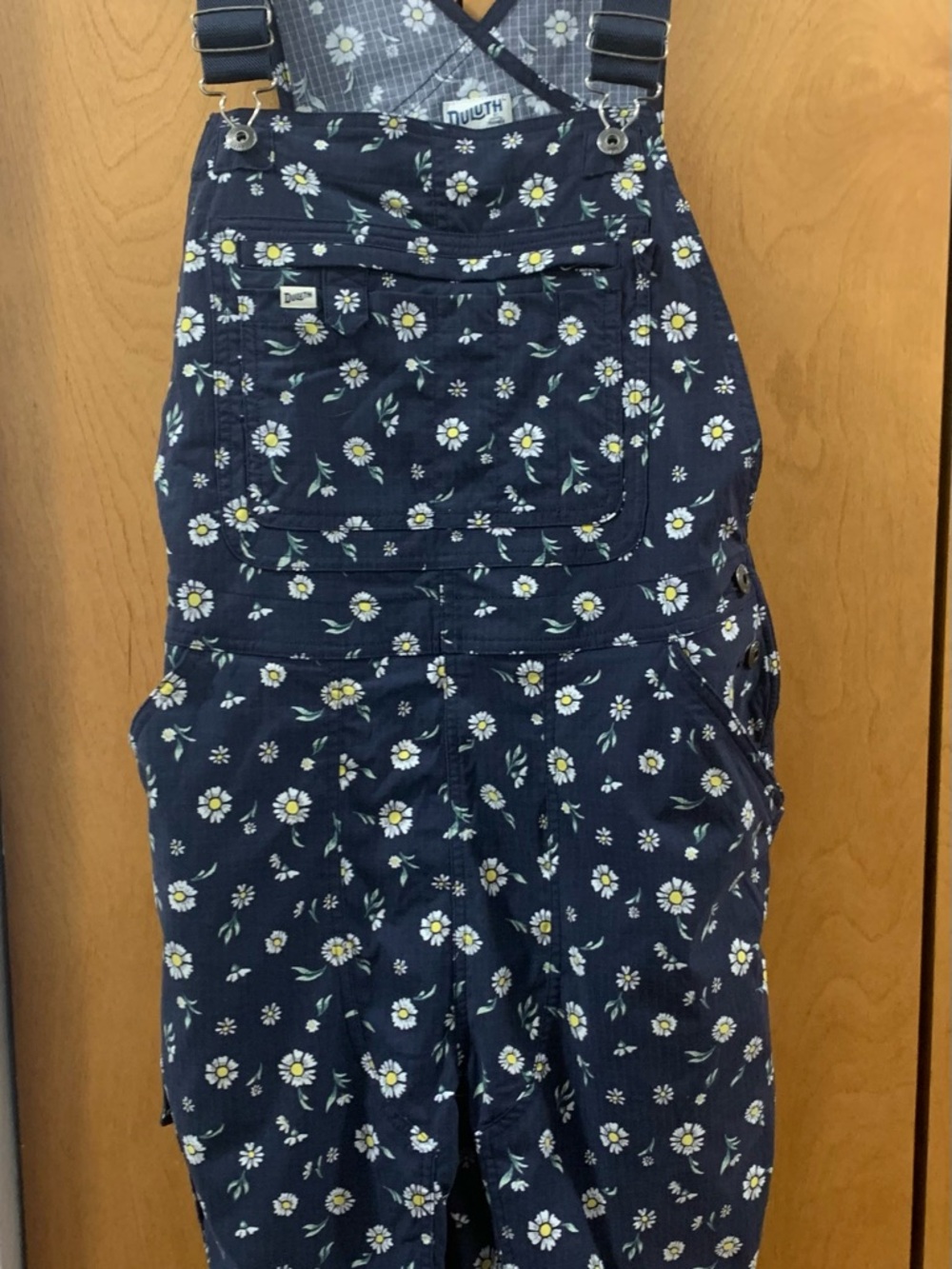 Duluth Trading Co Navy Daisy-Print Short Overalls